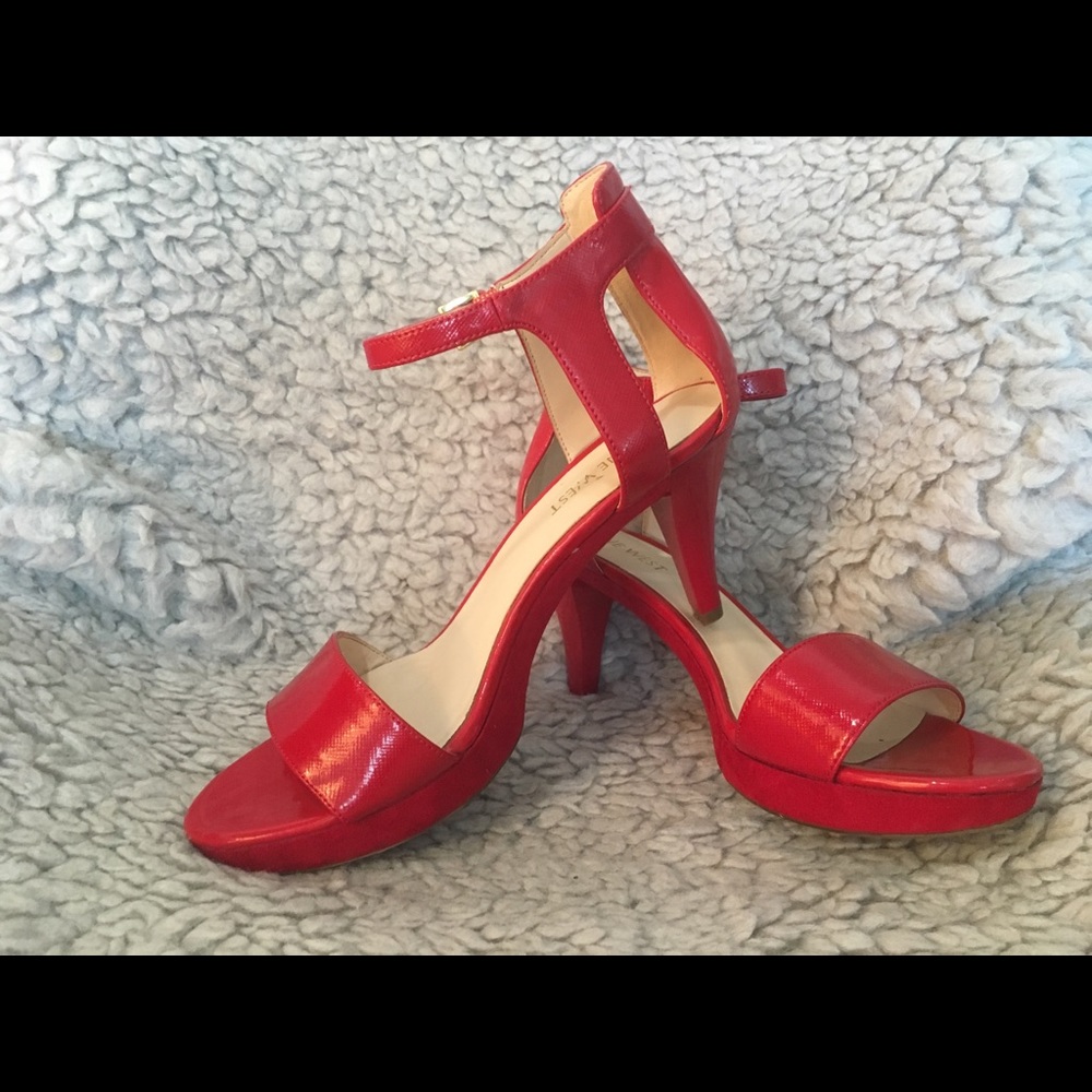 Red leather and velvet heels